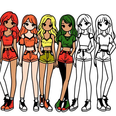 a group of girls wearing crop tops and shorts