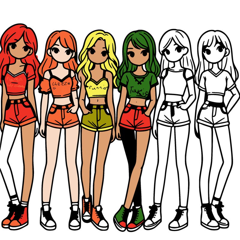 a group of girls wearing crop tops and shorts