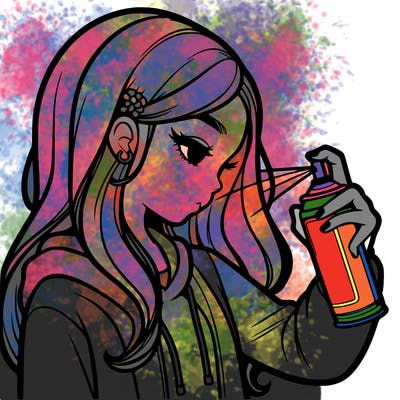 a realistic girl spray painting