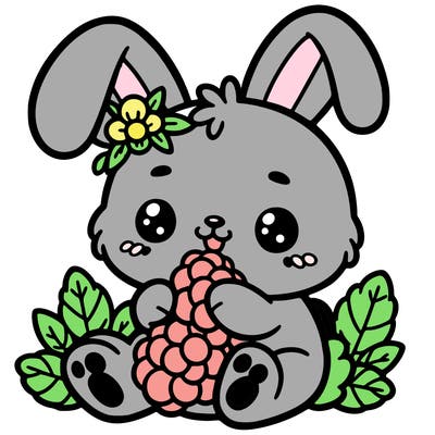 cute bunny eating raspberries
