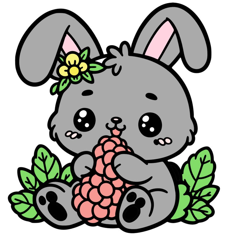 cute bunny eating raspberries