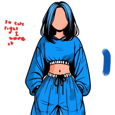 realistic girl faceless with baggy pants and a crop top