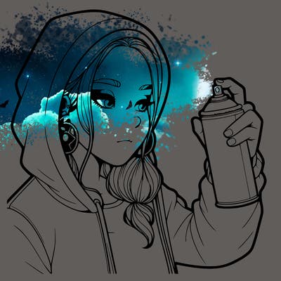 a realistic girl, spray painting