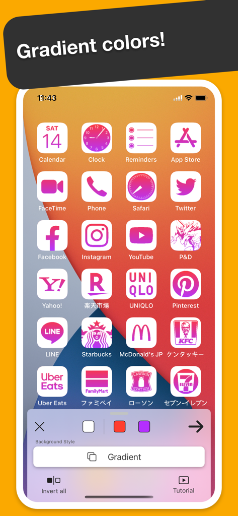 Ycon - Icon Customizer - Custom iPhone app icons with pink and purple gradient theme using Ycon