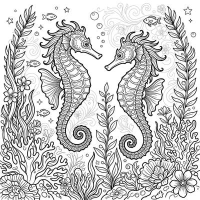 Celebrate the joy of spring with this stunning seahorse coloring page designed specifically for teens. Explore a vibrant underwater world filled with intricate details, elegant seahorses, and blossoming marine flora.