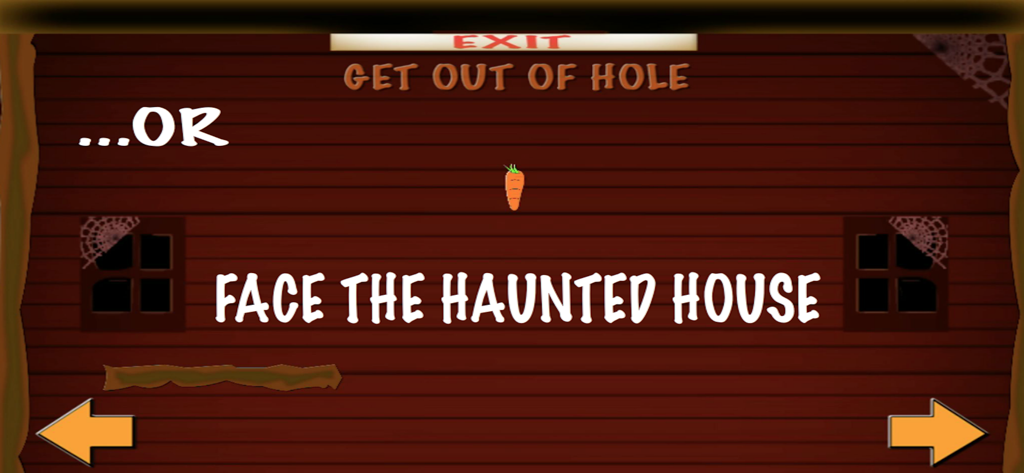 Carrot Time - A screen from the game Carrot Time showing the Face The Haunted House survival mode challenge