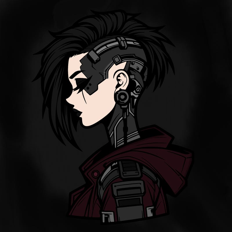 cyber-punk girl with sidecut hair