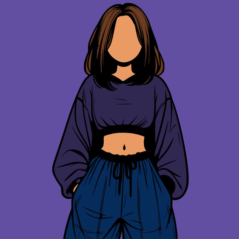 realistic girl faceless with baggy pants and a crop top