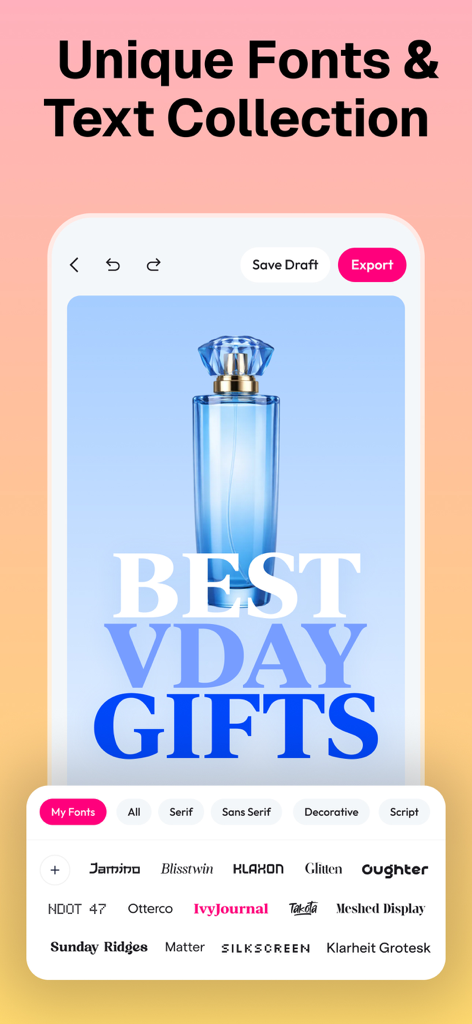 Flayer: AI Poster Maker, Flyer - ポスターデザイン用のさまざまなユニークなフォントとテキストスタイルを表示するFlayerアプリのスクリーンショット