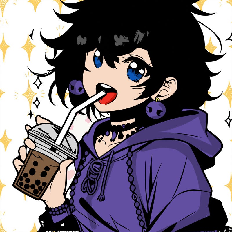 hot baddie anime girl drinking boba and biting the straw