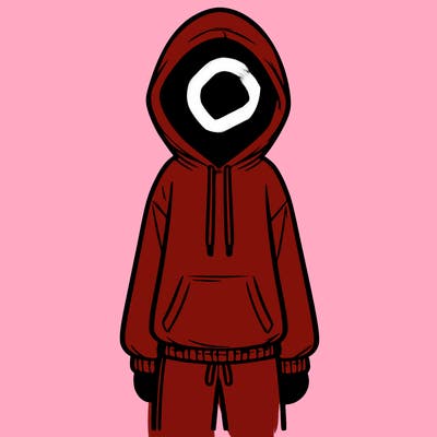 faceless girl in a tracksuit with a hood on and no hair