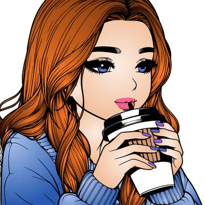 realistic girl drinking coffee