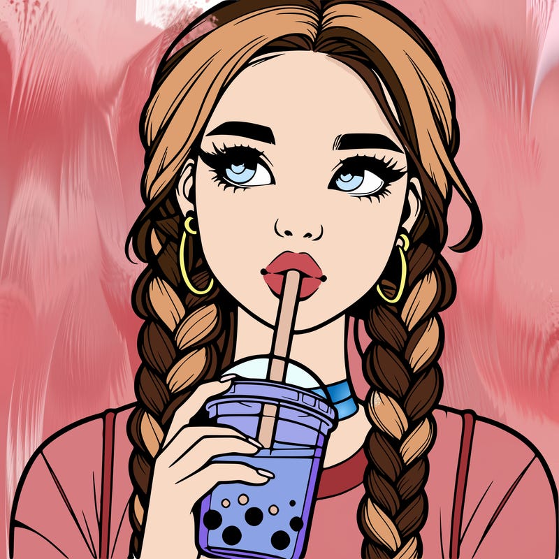 realistic girl with braided hair drinking boba