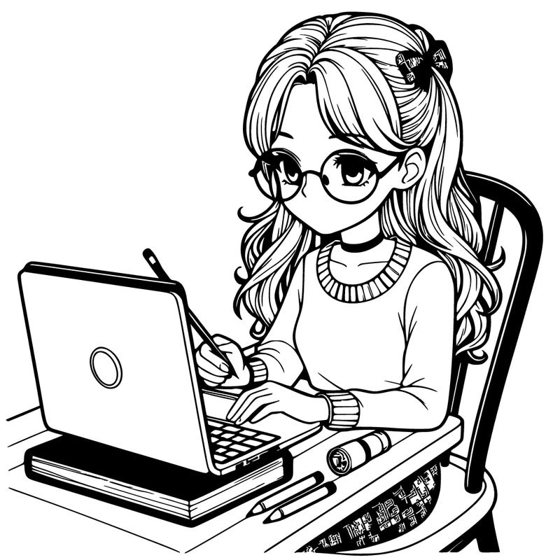 realistic girl with laptop