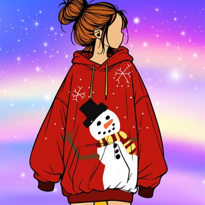 realistic girl with a oversized sweatshirt on and a bun