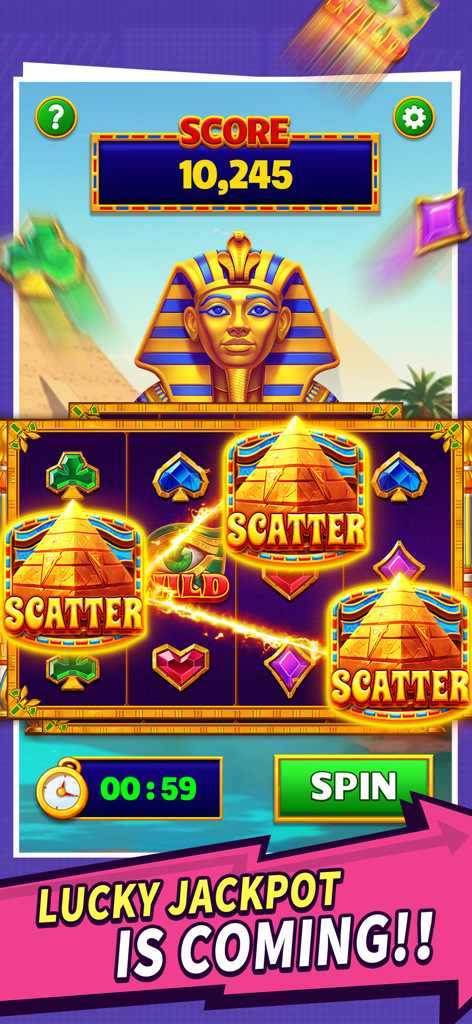 Nile Riches Reelst：Real Cash - Schermata di gioco di slot mobile con tema Antico Egizio raffigurante un Faraone, piramidi e simboli scatter