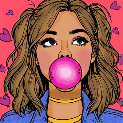 realististic girl blowing bubble -gum