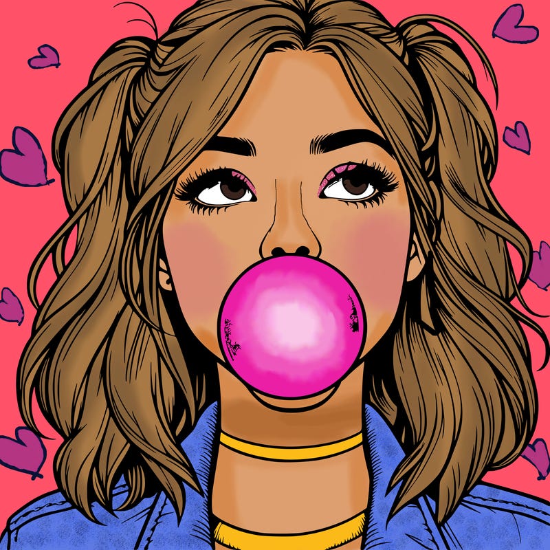 realististic girl blowing bubble -gum