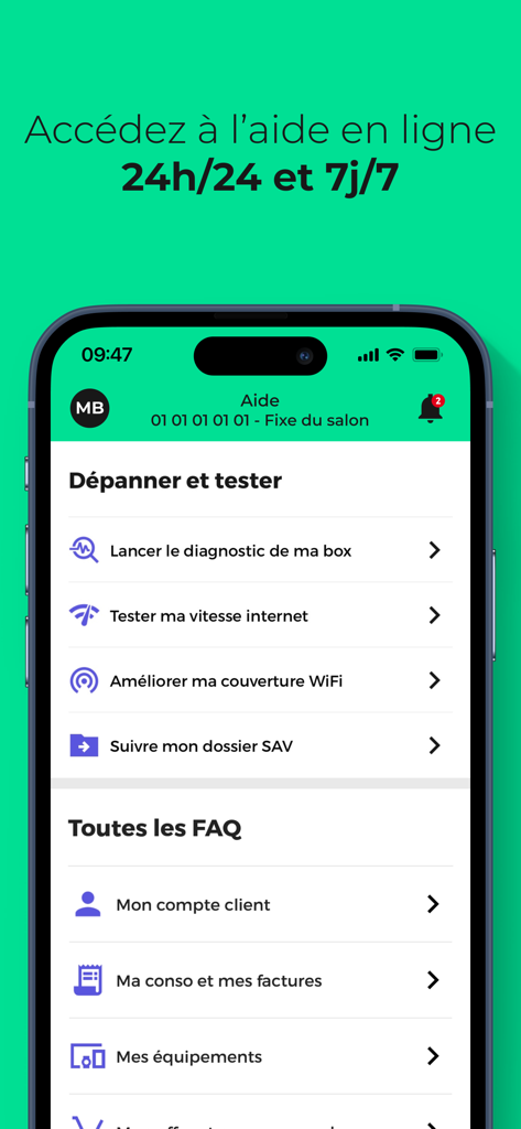 RED & Moi - トラブルシューティングとFAQオプションを備えたRED and Moiモバイルアプリのヘルプ画面