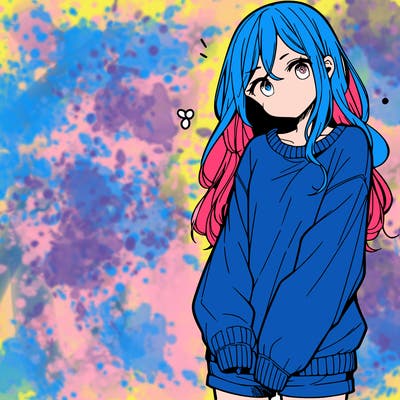 manga teen girl  in a sweater and baggy pants
