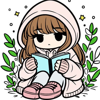 girl in oversized hoodie reading a book