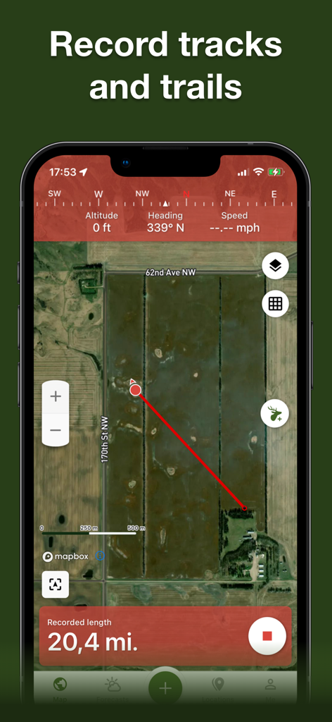 Hunting Points: GPS & Hunt App - GPS track and trail recording on a satellite map within the Hunting Points app