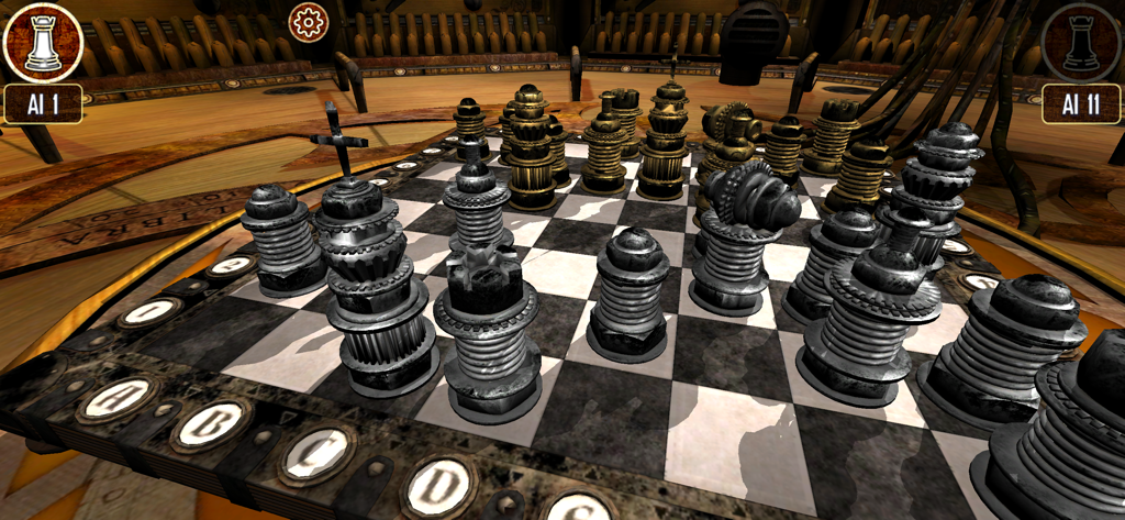 Warrior Chess - Warrior Chess 3D gameplay featuring steampunk themed industrial pieces and environment