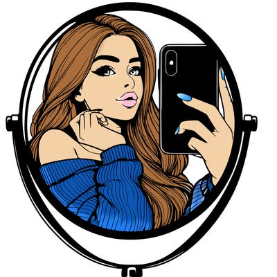 realistic girl taking mirror selfie beautiful