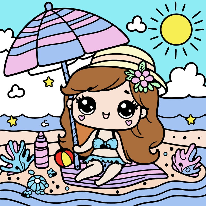 a very cute summer picture to color