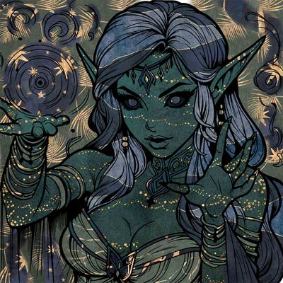 realistic scary beautiful elf sorceress casting spell