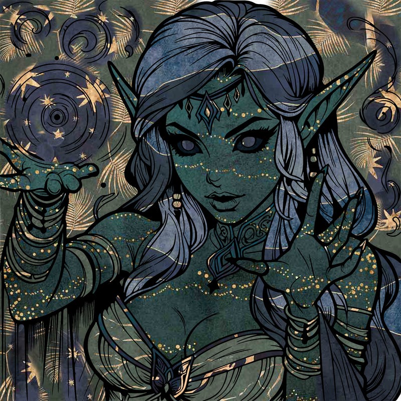 realistic scary beautiful elf sorceress casting spell