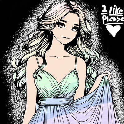 realistic girl in flowy silky prom dress