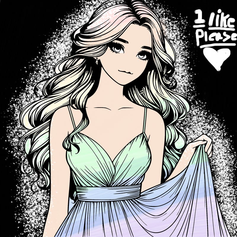 realistic girl in flowy silky prom dress