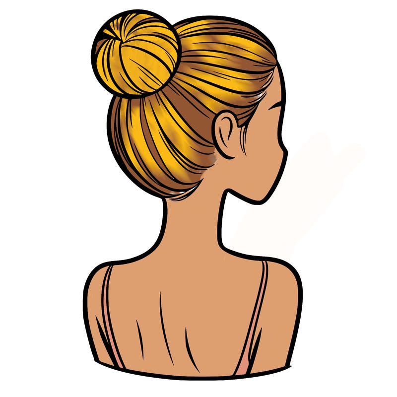 a woman with tight back hair and her face. not covered by any hair.