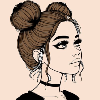realistic girl with buns on the top of her head