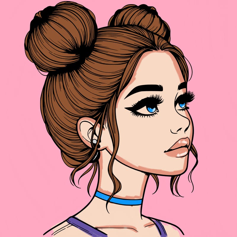 realistic girl with buns on the top of her head