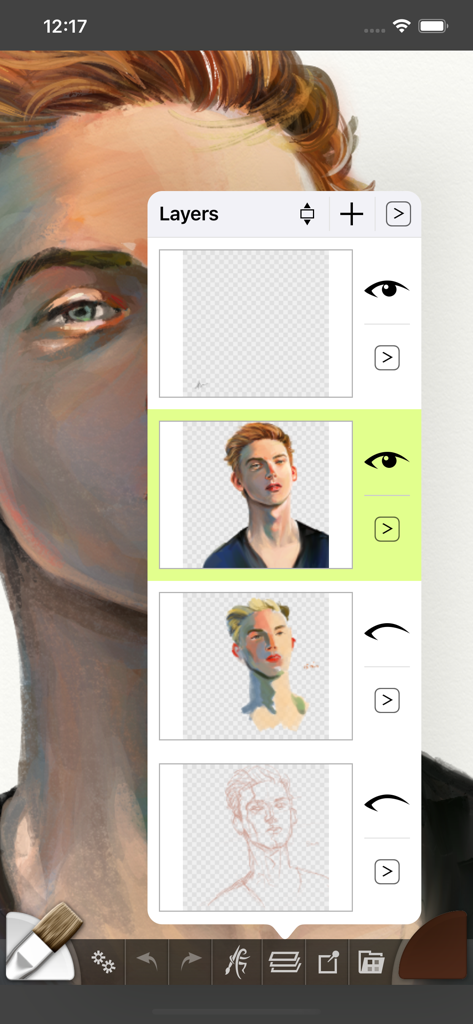 ArtRage Vitae Mobile Painting - Layers panel in ArtRage Vitae showing a digital portrait painting process