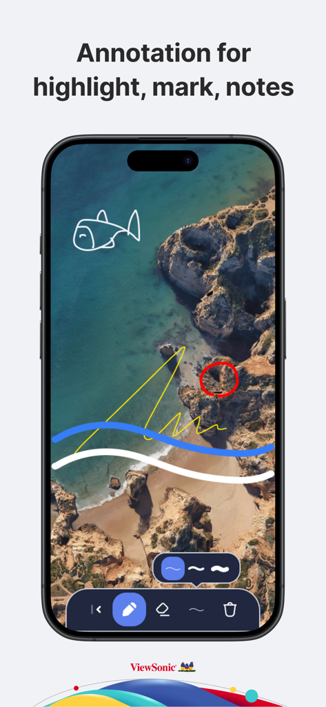 AirSync Sender - Screenshot of AirSync Sender app showing screen annotation tools with highlights and drawings over an image