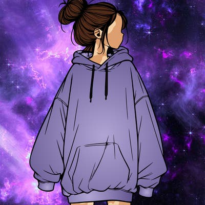 realistic girl with a oversized sweatshirt on and a bun