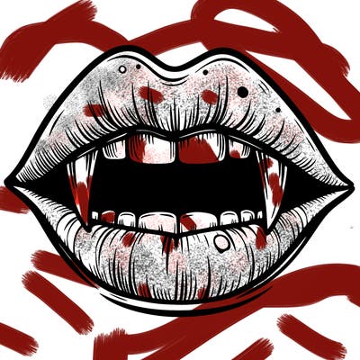 lips with vampire teeth