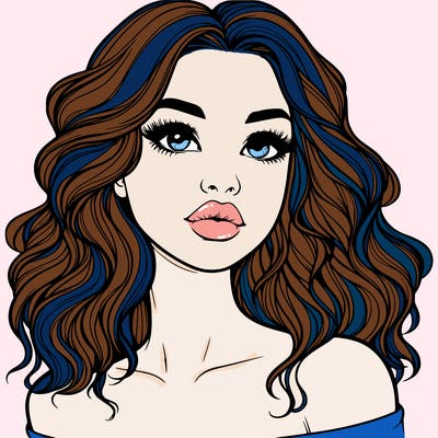 realistic girl with wavy hair and lips