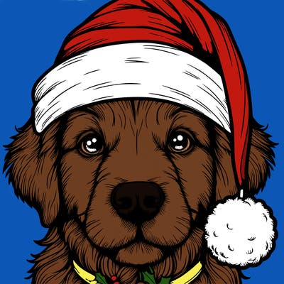 realistic dog with a christmas hat