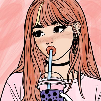 aesthetic realistic girl drinking boba
