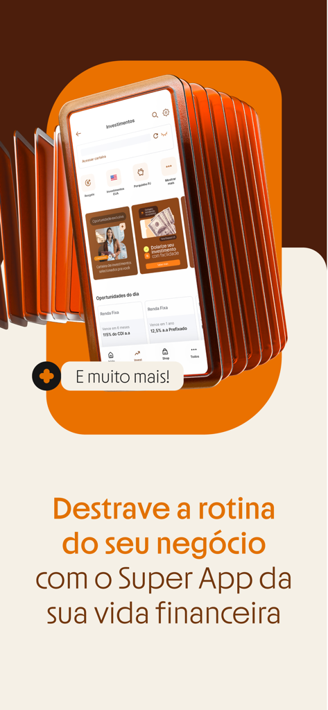 Inter Empresas: Conta PJ - Schermata degli investimenti dell'app di banking aziendale Inter Empresas che mostra opzioni di investimento negli Stati Uniti.