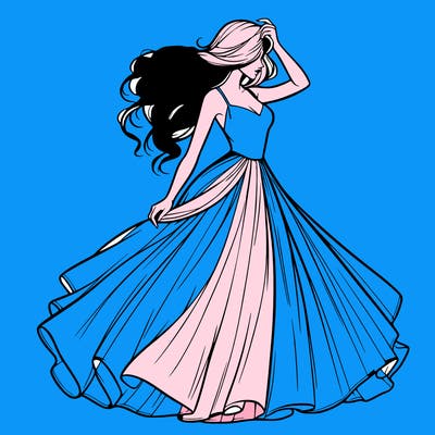 realistic woman with dress flowing in the wind