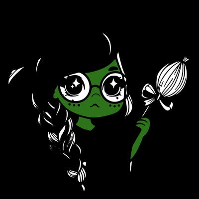 a witch with a braid and two glasses