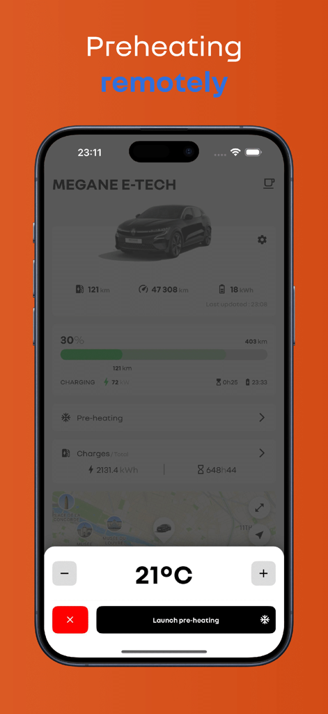 Kelec App-Oberfläche zur Fernsteuerung der Vorklimatisierung und Temperaturregelung des Fahrzeugs