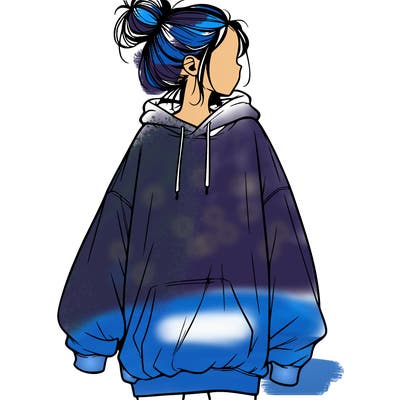 realistic girl with a oversized sweatshirt on and a bun