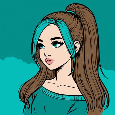 realistic girl with a high ponytail