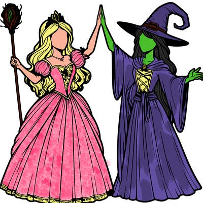 detailed realistic split of a princess and a witch